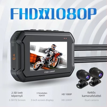 Mt05 motorkerékpár dash cam Wi‑Fi-vel, távirányítással, kettős lencsés FHD kamera