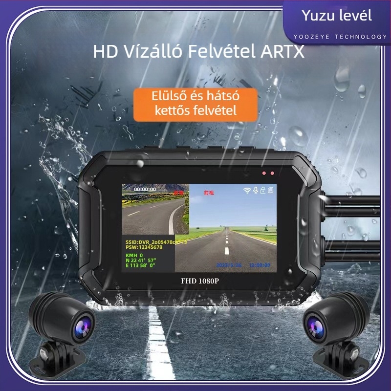 Mt05 motorkerékpár dash cam Wi‑Fi-vel, távirányítással, kettős lencsés FHD kamera