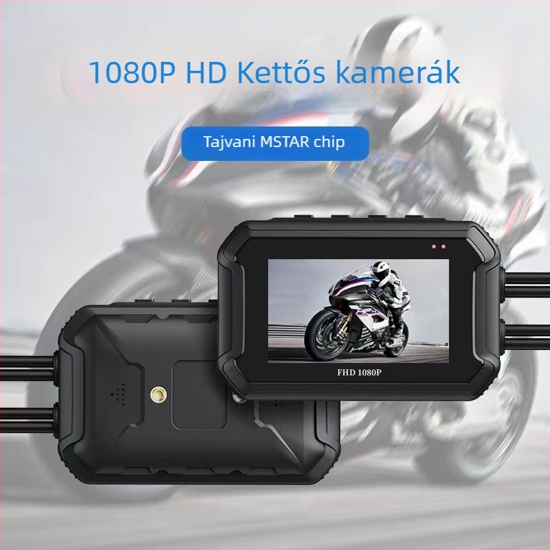 Mt05 motorkerékpár dash cam Wi‑Fi-vel, távirányítással, kettős lencsés FHD kamera