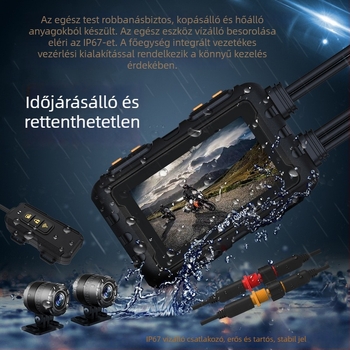 1080p vízálló motorkerékpár dash cam, előre és hátra egyidejű felvétellel, kábeles távirányítóval