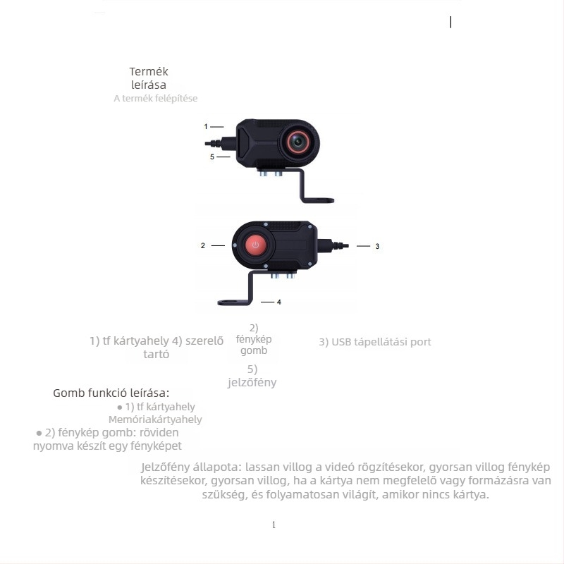 Motorkerékpár dash kamera, HD vízálló, 170° látószög, 2MP, TF-kártya 128GB-ig, 12V, Modell C5