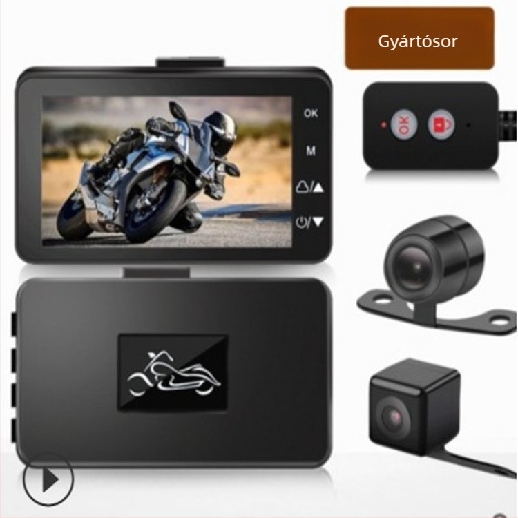 Motorkerékpár dashcam, elülső és hátsó felszerelés, 170°‑os látószög, TF-kártya 32GB-ig, modell pc31, 12V tápegység