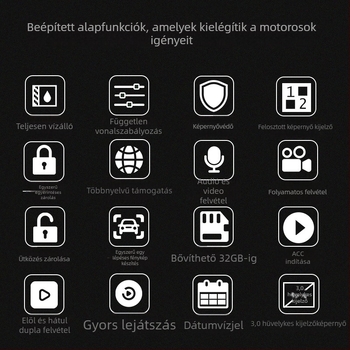 MT20 Motorkerékpár-dash kamera vízálló, kettős lencsével, 120° látószög, 2.0 MP, 3 hüvelykes kijelző, vezetékes távvezérlő