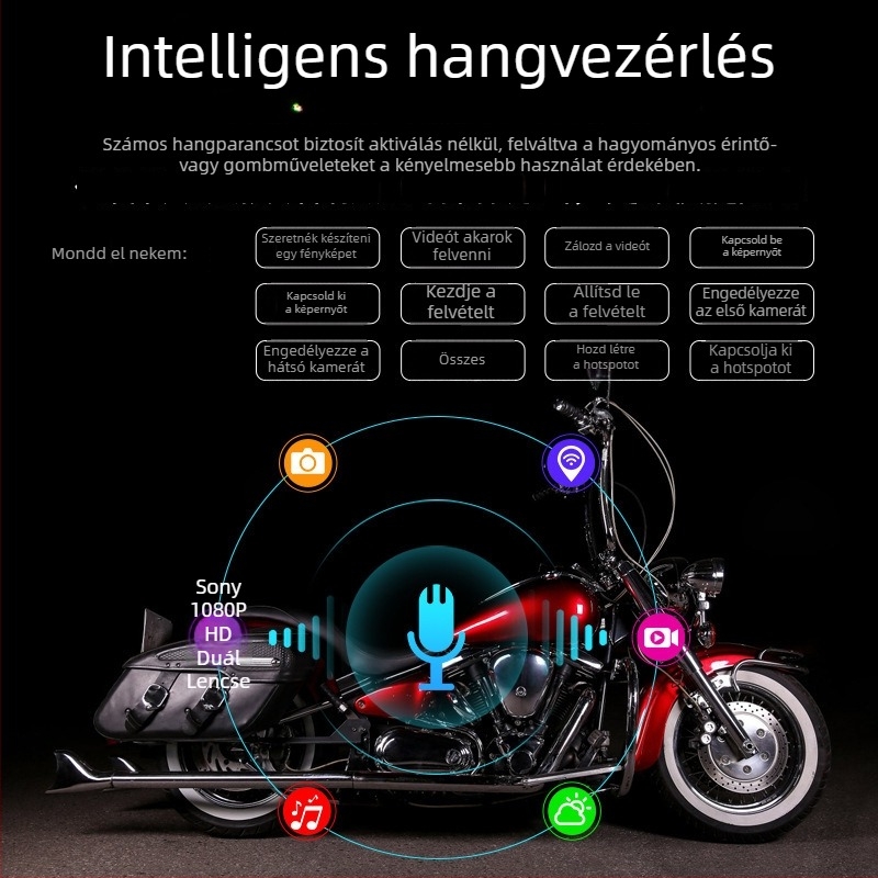 Motorkerékpár fedélzeti kamera 1080P GPS, vízálló, Wi-Fi, 120° látószög
