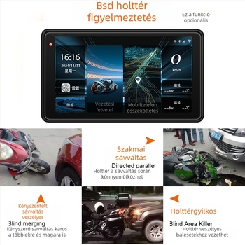 Motorkerékpár DVR CarPlay és képernyővetítés, 150° látószög, 3MP szenzor, TF-kártya 128GB-ig, kormányrögzítés, 12V