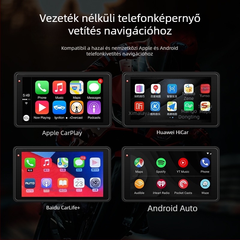 Motorkerékpár DVR CarPlay és képernyővetítés, 150° látószög, 3MP szenzor, TF-kártya 128GB-ig, kormányrögzítés, 12V