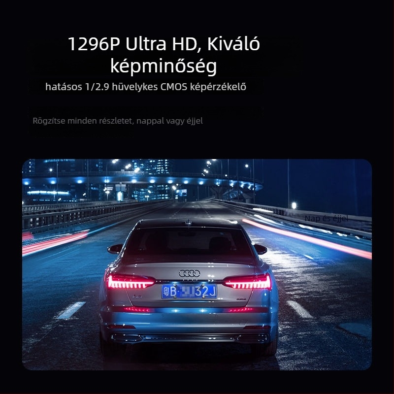 Autós dash cam 1296P, 170° látószög, továbbfejlesztett éjszakai látás, parkolás megfigyelése, 5G kapcsolódás