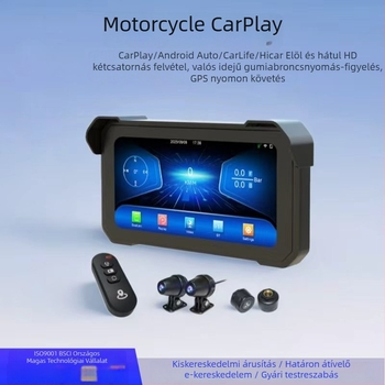 Motorkerékpár dashcam CarPlay/Android Auto, kétirányú felvétel (elöl és hátul), 1080p, 140° látószög, gumiabroncsnyomás figyelés, 256GB memória