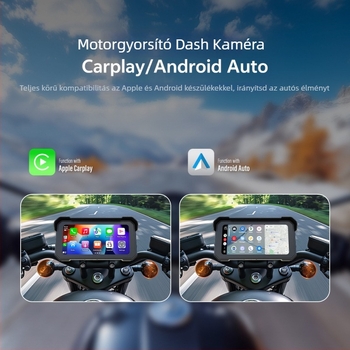 Motorkerékpár dashcam CarPlay/Android Auto, kétirányú felvétel (elöl és hátul), 1080p, 140° látószög, gumiabroncsnyomás figyelés, 256GB memória