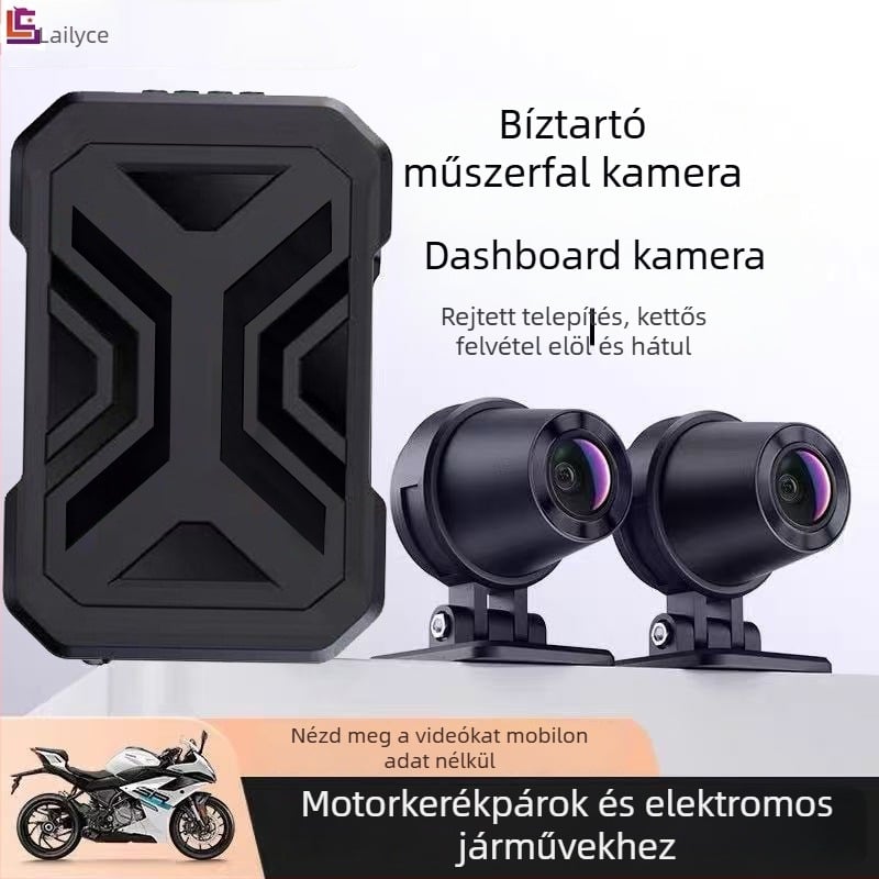 Motorkerékpár előről-hátulról dashcam, 1080p duál felvétel, 140° látószög, 128GB microSD-t támogat, DC 12–72V