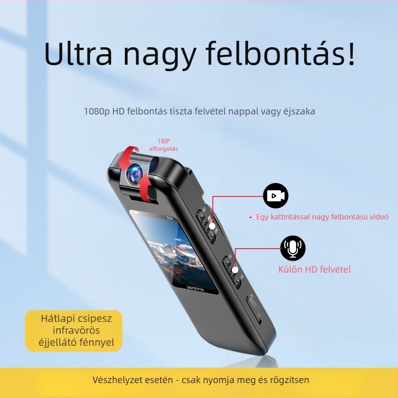 Famue HD akciókamera elektromos motorkerékpárhoz, kompakt mellkasra szerelhető felvételkészítő, rendvédelmi eszköz