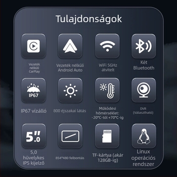 Motorkerékpár képernyő-projekciós navigációs felvevő, elöl- és hátul kettős kamerával, IP68 vízálló, guminyomás-monitorozás, TF-kártya akár 64GB-ig
