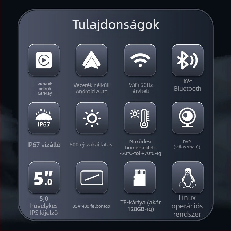 Motorkerékpár képernyő-projekciós navigációs felvevő, elöl- és hátul kettős kamerával, IP68 vízálló, guminyomás-monitorozás, TF-kártya akár 64GB-ig