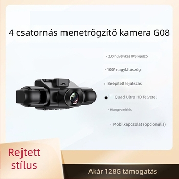 4-csatornás hangvezérlésű HD éjjellátó autós dash cam, 1440P visszapillantó tükrös felvétellel