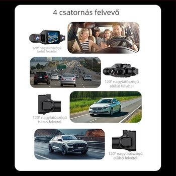 4-csatornás hangvezérlésű HD éjjellátó autós dash cam, 1440P visszapillantó tükrös felvétellel