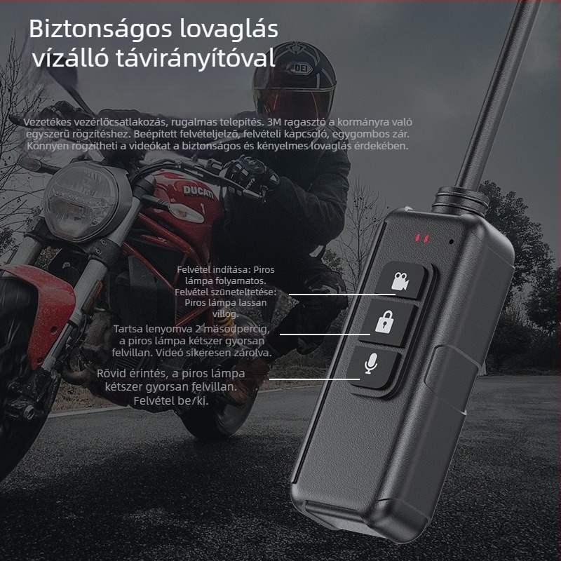 Motorkerékpár DVR képernyő nélkül, két 2K lencsés hűtéses rendszer, GPS nyomkövetés, elöl és hátul felvétel, vezetékes vezérlés és Wi-Fi