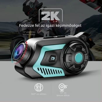 Motorkerékpár sisak beépített videó rögzítővel és Bluetooth headsettel — B800, 150° látószög, 1.0 MP, 512 GB, ciklusos felvétel