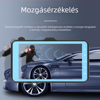 4 hüvelykes érintőképernyős dash cam, 1080p, előre-hátra dupla objektív, körforgó felvétel