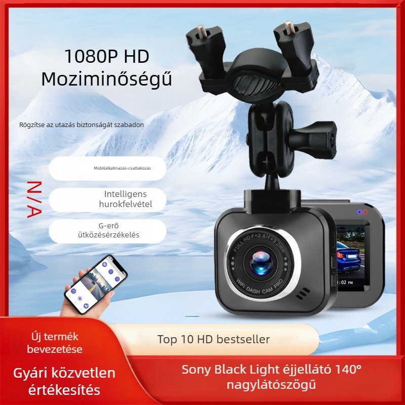 Mini dash cam Wi‑Fi-kapcsolattal, autókamera 140°-os széles látószöggel és biztonsági funkciókkal