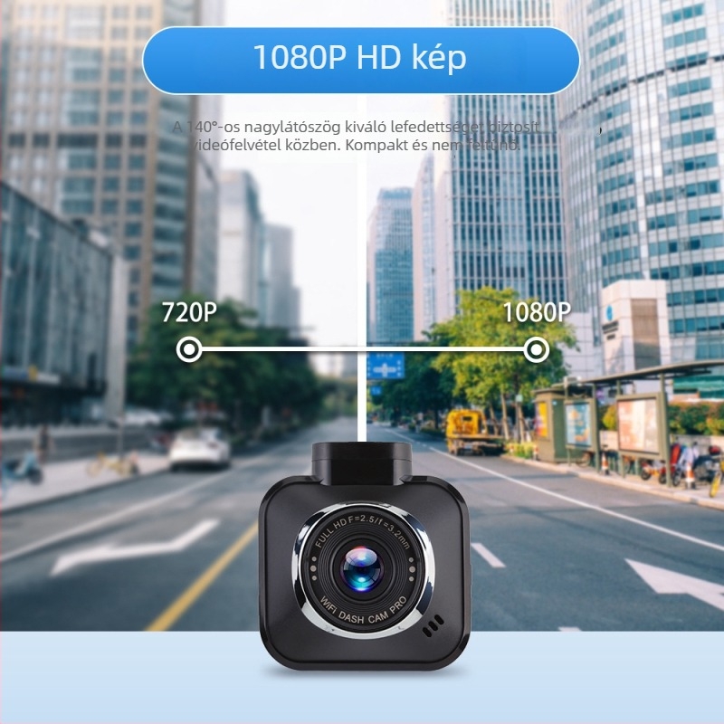 Mini dash cam Wi‑Fi-kapcsolattal, autókamera 140°-os széles látószöggel és biztonsági funkciókkal