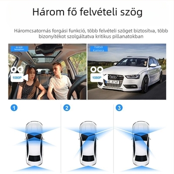Háromkamerás autós DVR, 10,26 hüvelykes HD kijelzővel, CarPlay & Android Auto, 1800P, 140° látómező