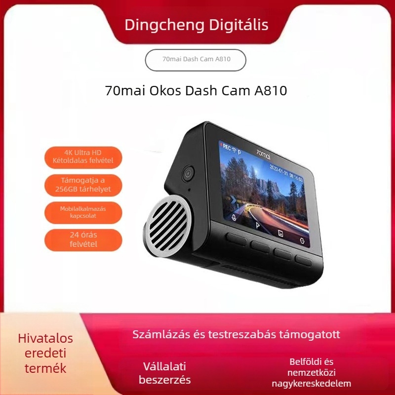 A810 autós dash kamera, 2160P 4K, elöl és hátul kettős felvétel, beépített GPS, 150° látómező