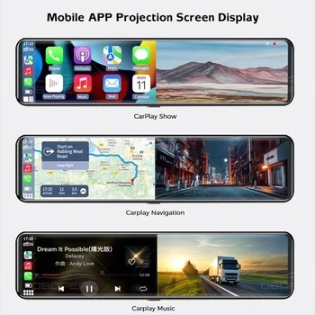 Háromlencsés visszapillantó dash kamera, 2K/1440P felbontás, 170° látószög, Wi‑Fi, parkolás-monitorozás