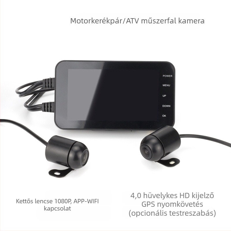 MT003 motorkerékpár dash cam, dupla objektív, 140° látószög, 5MP szenzor, TF-kártya 64GB-ig támogatott, előre- és hátsó szerelés