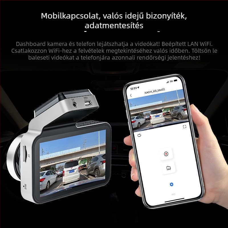 Kétkamerás dash cam, 1080P éjjellátás, Wi‑Fi, 170° széles látószög, 64GB TF-kártya támogatott