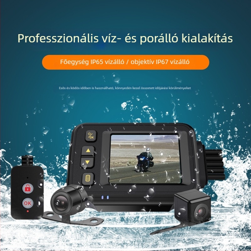 MT30 motorkerékpáros fedélzeti kamera – elöl és hátul dupla objektívvel, 1080p, 150° széles látószög, F2.0, microSD 32GB-ig, vízálló