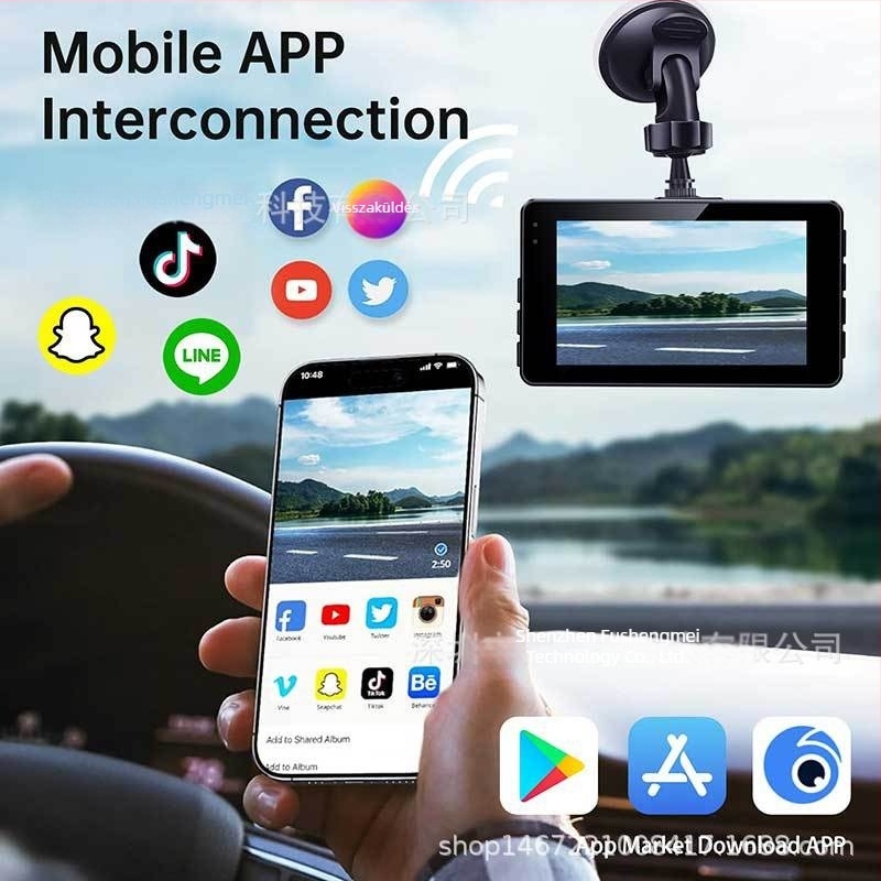 Új autós dashcam kettős felvétellel, 4K felvétel, éjszakai látás, első és hátsó lencse, Wi-Fi