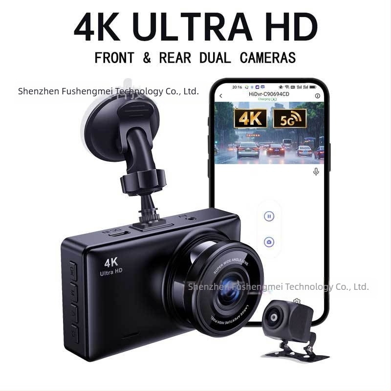 Új autós dashcam kettős felvétellel, 4K felvétel, éjszakai látás, első és hátsó lencse, Wi-Fi