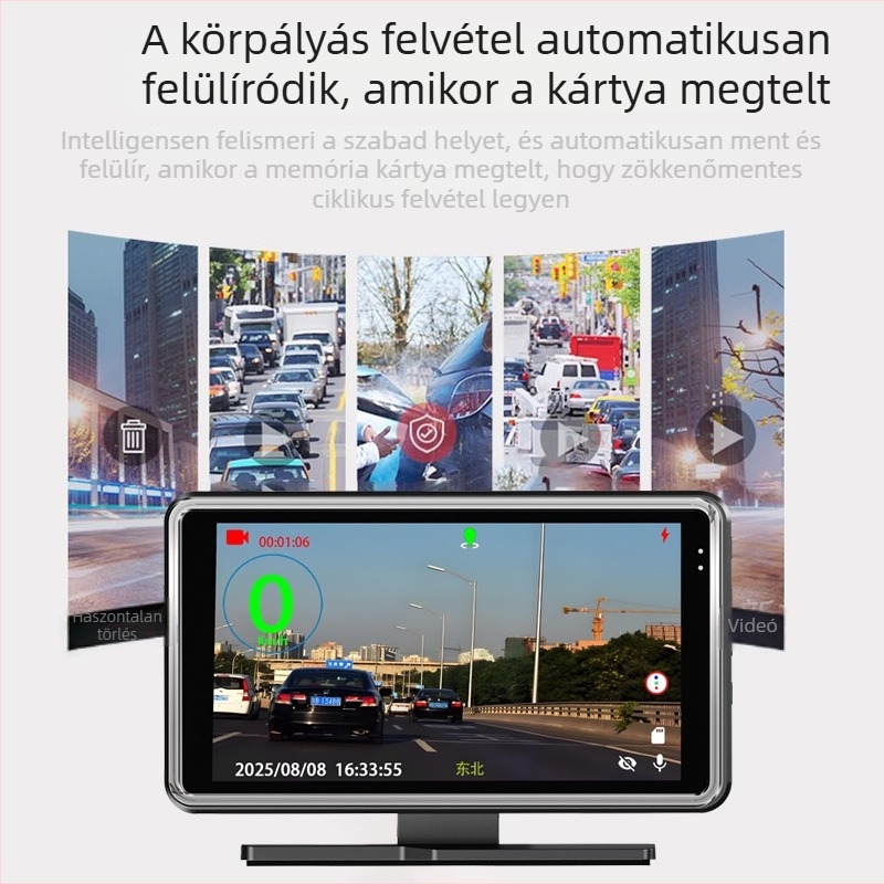 2 az 1-ben autó HUD és dash cam, 170° látószög, F2.0 objektív, 1080p, TF-kártya, 128MB memória