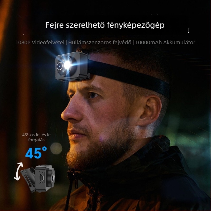 Fejre szerelt HD kamera D8, 90° látómező, 128 GB, 16 óra felvétel, SD-kártya támogatás