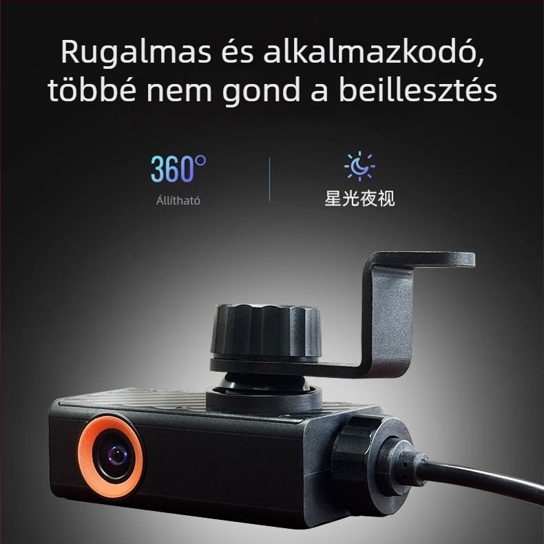 4K elülső és belső autókamera infravörös, vízálló, Wi-Fi, szélvédőre szerelhető, duál felvétel