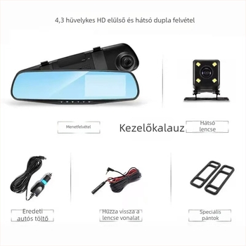 Classic Jiuyi 4,3 hüvelykes belső tükörös autós DVR, elő- és hátsó dupla felvétellel és tolató képpel