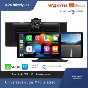 2K-s autós dashcam elő- és hátsó felvétellel, 10 hüvelykes érintőképernyővel, CarPlay és hordozható szórakozás, hátrameneti kép