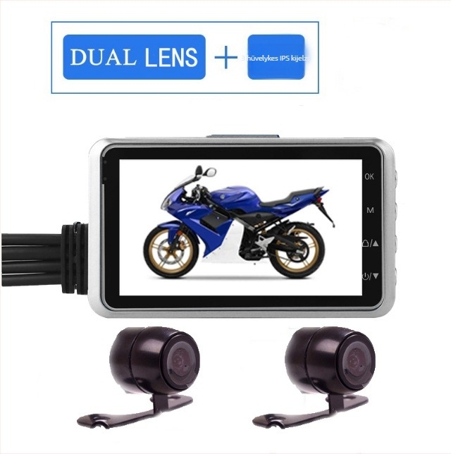 Motorkerékpár dash-kamera elő- és hátsó duál objektívvel, 720P HD, 140° látószög, TF-kártya támogatás 128GB-ig, ciklikus felvétel