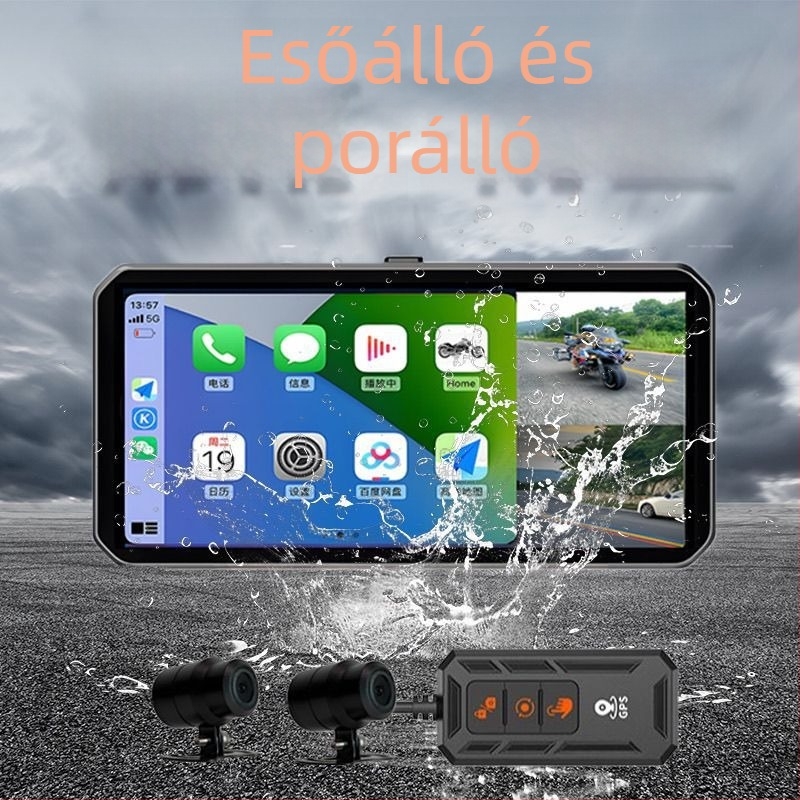2K HD vezeték nélküli CarPlay motorkerékpár központi egység GPS navigációval és gumiabroncsnyomás‑figyeléssel – mindent egyben
