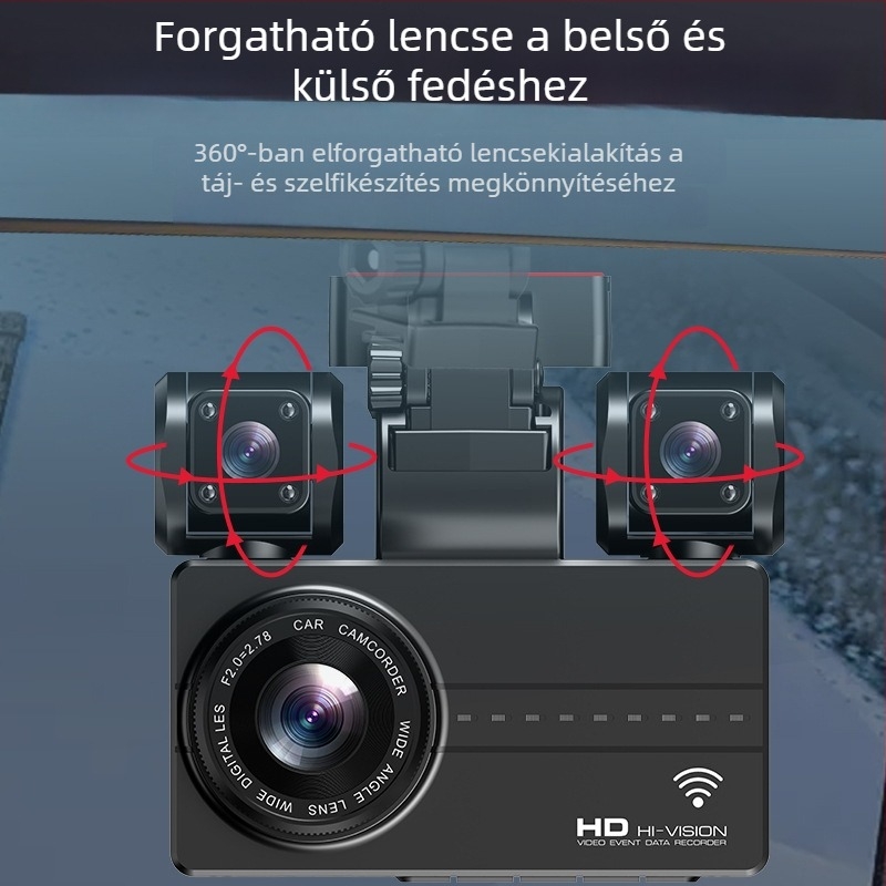 4-csatornás 4K autós DVR Wi‑Fi-vel, éjjellátás és parkolási monitorozás (1080p)