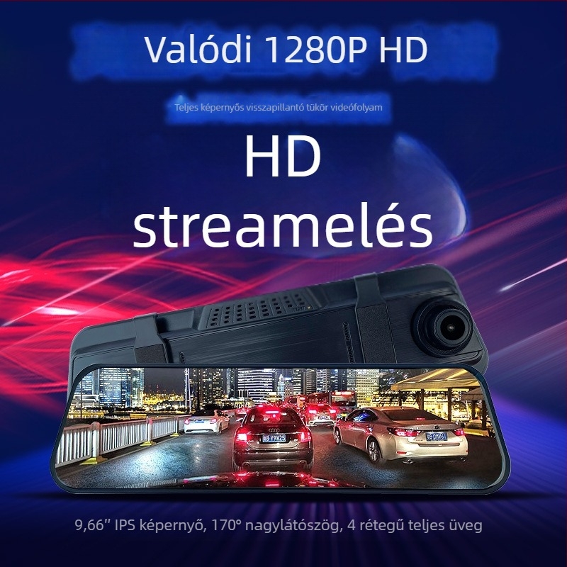 9,66 hüvelykes visszapillantó tükör dash cam dupla lencsével – 1080p éjszakai látás, tolató kép