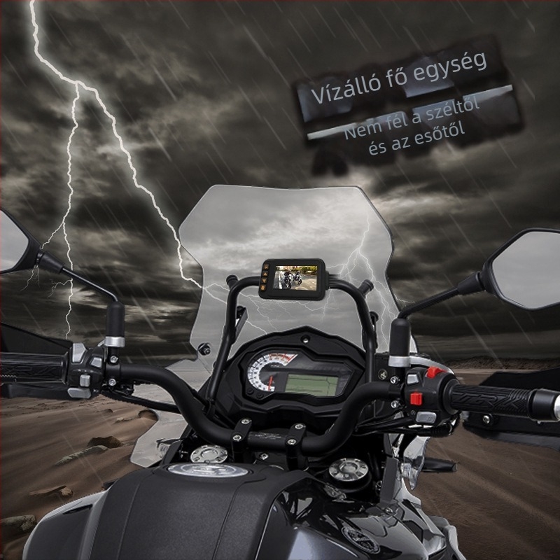 MT-55 Motorkerékpár Dash Cam elő- és hátsó 120° széles látószögű dupla kamera, 2MP, akár 64GB, 12–24V tápegység