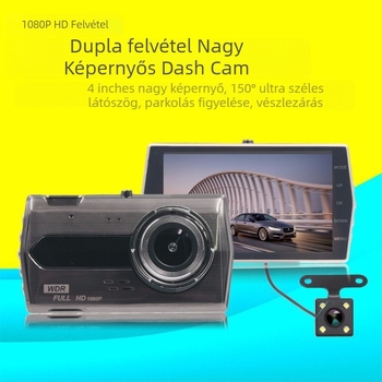 Jinglu autó videórögzítő cink ötvözetből, dupla objektív, 1080p elöl-hátul, 150° látószög, TF-kártya támogatás, 12V tápegység
