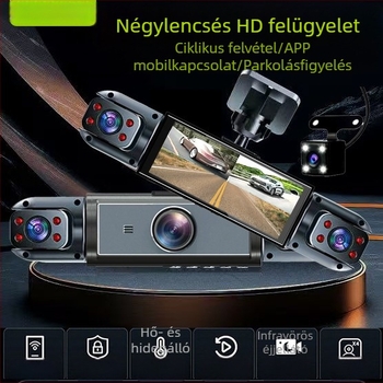 3,16 hüvelykes autós dash kamera négy objektívvel (elöl, hátul, balra, jobbra), HD éjszakai felvétel, 1080p, okostelefonhoz kapcsolódás
