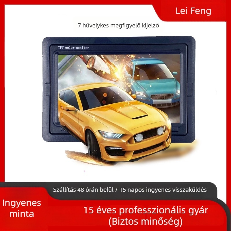 Autó LCD monitor széles látószögű kijelzővel és tolató képpel, TFT 800x480, PAL/NTSC, 12-36V