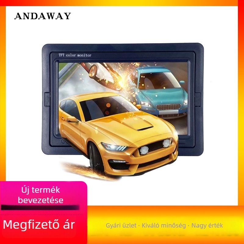 Autó LCD monitor széles látószögű kijelzővel és tolató képpel, TFT 800x480, PAL/NTSC, 12-36V