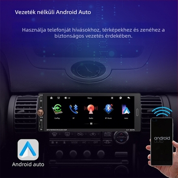 Vezeték nélküli CarPlay és Android Auto autó rádió MP5 lejátszó Bluetooth, 12V DC tápegység