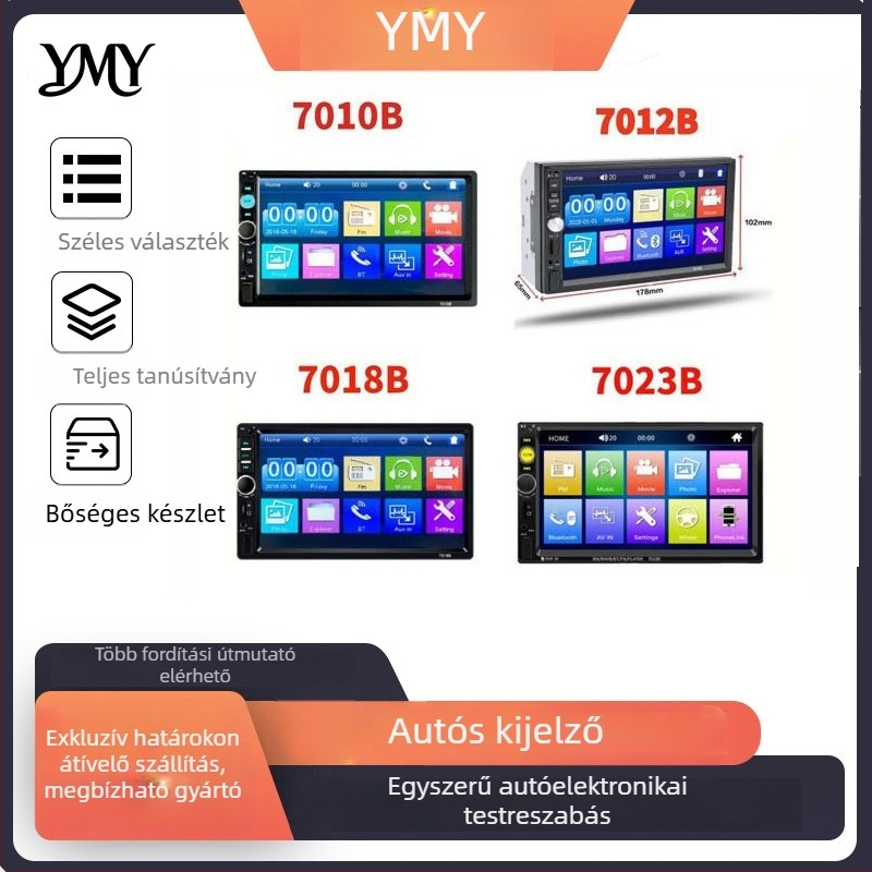 7 hüvelykes autós MP5 fejegység hátsó kamera képpel, Bluetooth, FM rádió, USB/SD lejátszás, 12–24V tápegység
