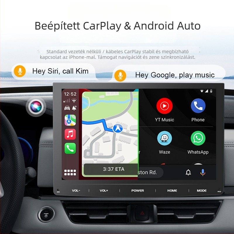 TH-S1002 Gépjármű MP5 lejátszó vezeték nélküli CarPlay és Android Auto támogatással — 2GB RAM, Bluetooth, SD-kártya támogatás, Videó formátumok: AVI/MKV/MPEG/TS