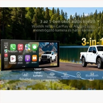 10,26 hüvelykes hordozható autós MP5 Bluetooth kijelző, vezeték nélküli CarPlay és Android navigációval